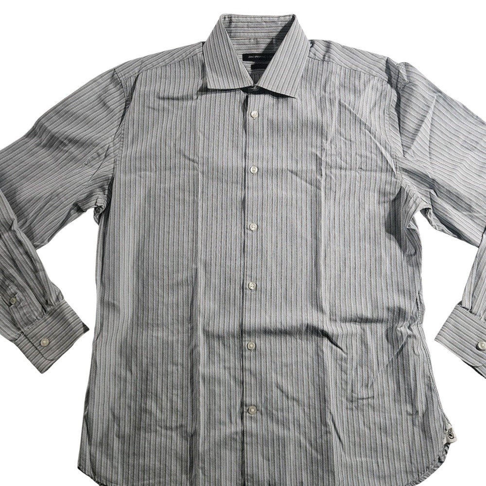 John Varvatos Shirt Mens 16 32/33‎ Gray Striped Long Sleeve Button Front Slim